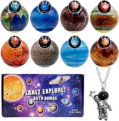 8PK Planet Explore Bath Bombs for Kids with Surprise Inside, Largest Bath Bombs with Planet Magnets for Children, Collect All 8 Planets Awards After Bathing and Shower