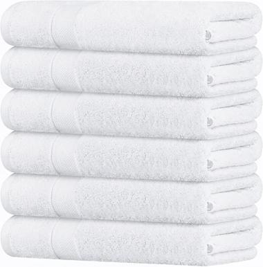 Wealuxe Small Bath Towels White - Lightweight 100% Cotton Bathroom Towels for Kids / Adults [22x44 6 Pack]