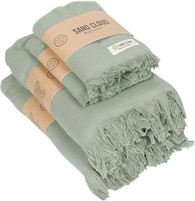 Sandcloud Turkish Bath Towels - 100% Organic Cotton - Lightweight - Large Size - Dry Faster and Cleaner - Set of 4 - Sage XL Bath Bundle One Size