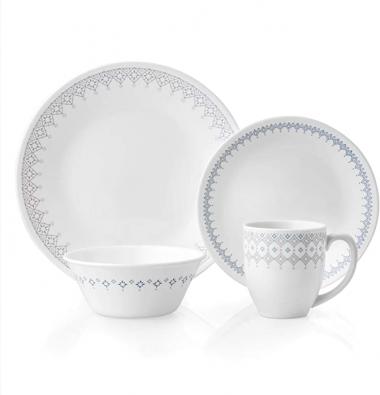 Corelle Evening Lattice Chip & Break Resistant 16pc Dinner Set, Service for 4, Vitrelle glass