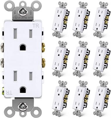 [10 Pack] BESTTEN 15 Amp Decorator Wall Receptacle, Tamper Resistant Outlet (TR), 15A/125V/1875W, cUL Listed, Snow White