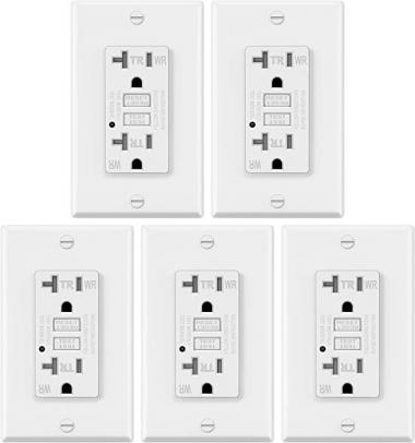 5 Pack – ELECTECK 20A GFCI Outlets, Weather Resistant (WR) Outdoor GFI with LED Indicator, Tamper Resistant (TR) Ground Fault Circuit Interrupter, Decor Wall Plates Included, ETL Certified White