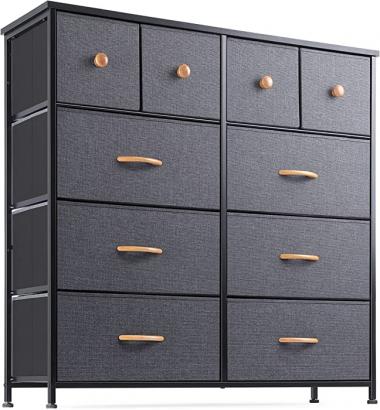 Nicehill Dresser for Bedroom with 10 Drawers, Storage Drawer Organizer, Tall Chest of Drawers for Closet, Clothes, Kids, Baby, Living Room, Wood Board, Fabric Drawers (Black Grey)