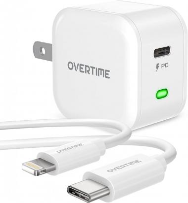 iPhone 11/12/13 Overtime Charging Set - MFi Certified USB-C Cable and 20W PD Wall Charger, Designed for iPhone 13 Pro Max Mini, 12 Pro Max,11 pro max, iPad - White (6ft, 1 Pack)