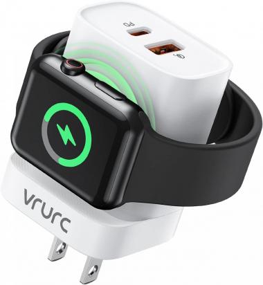 VRURC for iPhone Fast Charger,PD 20W USB C Wall Charger Dual Port Fast Charging Block, Foldable Plug Power Adapter with Magnetic Wireless Watch Charger for Apple Watch Series SE/8/7/6/5/4/3/2/1(White)