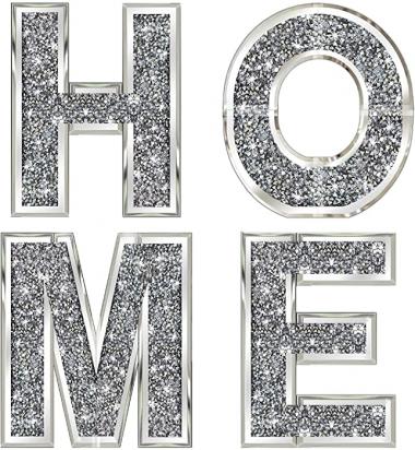 4 pcs Independent Letters Home.Glam Crystal Diamond Letters.Silver Mirror Glass Home Decoration for Wall, Fireplace, Bookshelf and Table.