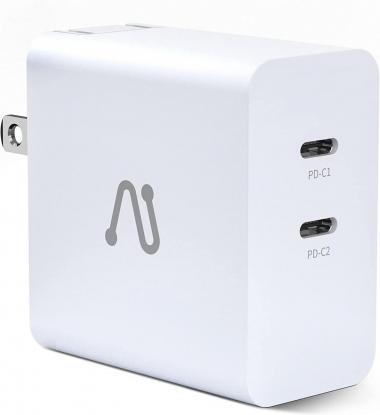 USB C Wall Charger, Aergiatech 60W PD 3.0 PPS GaN Charger, USB C Fast Charger Block Dual Port with Foldable Plug for MacBook Air, iPad Air/Pro, iPhone 13 Pro Max, Galaxy S22+/S22 Ultra, Pixel, White