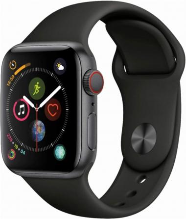 Apple Watch Series 4 (GPS + Cellular, 44MM) - Space Gray Aluminum Case with Black Sport Band (Renewed)