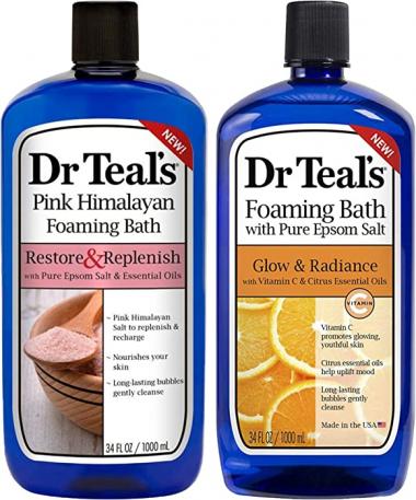 Dr Teal's Foaming Bath Combo Pack (68 fl oz Total), Restore & Replenish with Pink Himalayan, and Glow & Radiance with Vitamin C and Citrus Essential Oils