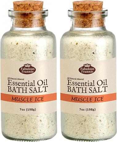 Fabulous Frannie Aromatherapy Muscle Ice Essential Oil Mineral Bath Salt 2pk/7oz each made with Cinnamon, Eucalyptus, Rosemary, Clove Bud, Lavender, Sweet Orange and Peppermint Essential Oils.