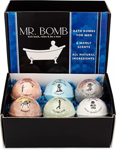 Mr. Bomb - Lush Bath Bombs for Men Gift Set for Soothing Well Deserved Bath Relaxation, 6 Tennis Ball Size (5oz) of Our Most Popular Masculine Bath Bombs for Muscles and Joints (Bath Bomb Gift Box)