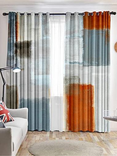 Beige Grey Blackout Curtains for Bedroom,Thermal Insulated Grommet Soundproof Curtains,Beige Grey Abstract Art Painting Curtains 63 inch Length,Set of 2 Window Curtain Panels (52 Inch Wide)