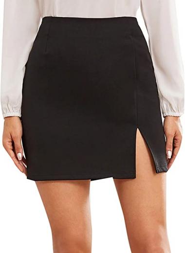 WDIRARA Women's Summer Solid Split Hem Zip Back Mini Workwear Skirt