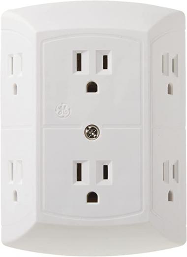 GE 6-Outlet Extender, Grounded Wall Tap, Adapter Spaced Outlets, 3-Prong, Quick and Easy Install, UL Listed, White, 50759