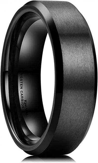 King Will Basic 6mm 7mm 8mm 9mm 10mm Men Wedding Black/Silver Tungsten Ring Matte Finish Beveled Polished Edge Comfort Fit