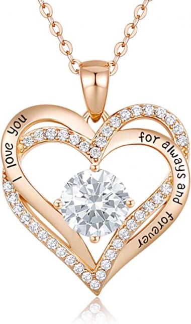 CDE Forever Love Heart Pendant Necklaces for Women 925 Sterling Silver with Birthstone Zirconia, Birthday Anniversary Jewelry Gift for Women Wife Girls