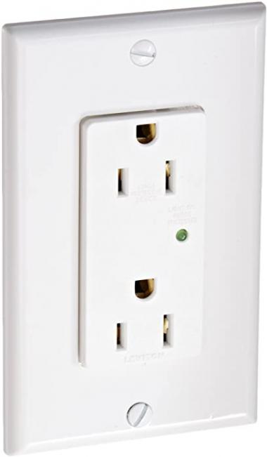 Leviton 5280-W 15 Amp, 125 Volt, Decora Plus Duplex Surge Suppressor Receptacle, Straight Blade, Industrial Grade, Self Grounding, White