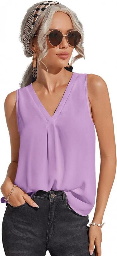 Milumia Women's Elegant Sleeveless V Neck Work Office Pleated Tank Top Shirt