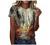 Summer 3/4 Sleeve Shirt Landscape Painting Pattern Top for Womens Three Quarter Sleeve Pullover Round Neck Tee