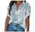 Women's Short Sleeve V-Neck Striped Collared Shirts Casual Blouses Pocket Button Down Shirts Loose Summer T-Shirt Tops