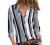 Astylish Womens V Neck Striped Roll up Sleeve Button Down Blouses Top