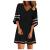 iDWZA Women Casual Crewneck Mesh Panel 3/4 Bell Sleeve Loose Tunic Dress