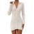 Women's Casual Bodycon Mini Shirt Dress, Long Sleeve Solid Color Button Down Sexy Sundress for Streetwear