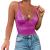 Velius Women's Sexy Deep V Neck Shiny Thong Bodysuit Tank Tops with Underwire