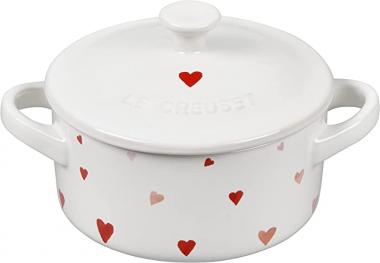 Le Creuset L'Amour Stoneware Mini Round Cocotte, 8 Ounce, White with Heart Applique