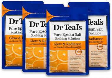 Dr Teal's Pure Epsom Salt Soak, Glow & Radiance with Vitamin C & Citrus Essential Oils, 3 lbs (Pack of 4)