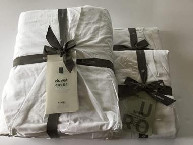 West Elm Organic Cotton Pintuck Duvet Cover King & Two Euro Shams~White~