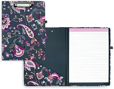 Vera Bradley Women's Pink/Grey Clipboard Folio with Refillable Lined Notepad, Interior Pocket, and Pen Loop, Felicity Paisley