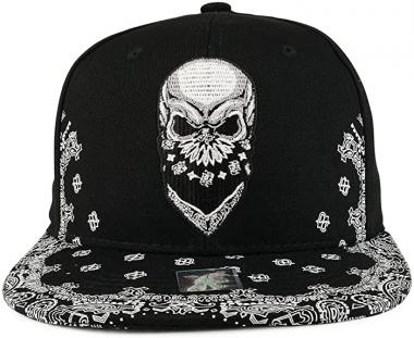 Trendy Apparel Shop Skull Bandana Embroidered Snapback with Paisley Print Flatbill Cap