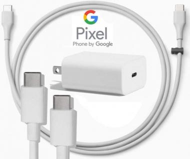 Google USB-C Charging Rapidly Charger for 2nd & 3rd Gen Pixel devices (18W 3A Charger + 3 Foot USB-C, C-C Cable)