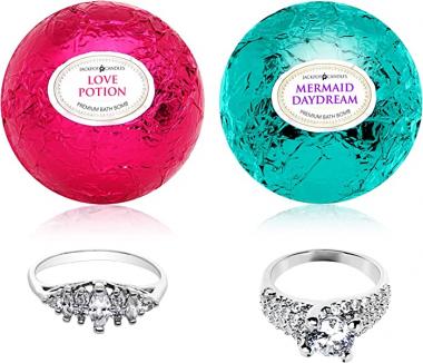 Mermaid Love Potion Bath Bombs Gift Set of 2 with Size 9 Ring Surprise Inside Each Made in USA