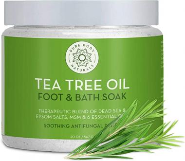 Tea Tree Oil Foot & Bath Soak, 100% Natural with Epsom and Dead Sea Salts, Athletes Foot, and Toenail Treatment, Tired Feet Relief, 20 Ounces - by Pure Body Naturals