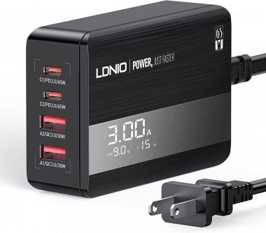 USB C Charger, LDNIO 65W PD Fast USB C Wall Charger, 4-Port USB C Charging Station with PD3.0+QC4.0, Portable USBC Charger for MacBook Pro/Air, iPad Series, Laptops, iPhone, Samsung Galaxy and More