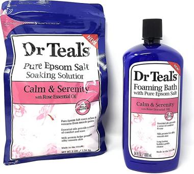 Bundle of Dr Teals Calm & Serenity with Rose Essential Oil (Made with Milk Protein): Pure Epsom Salt Soaking Solution 3 LBS & Foaming Bath 34 FL OZ