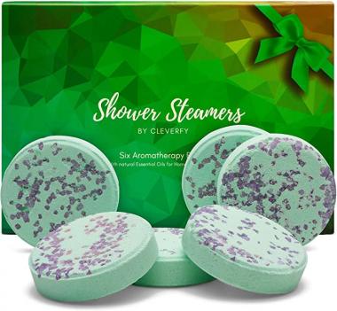 Cleverfy Aromatherapy Shower Steamers - Set of 6 Shower Bombs with Essential Oils for Relaxation and Nasal Congestion. Eucalyptus and Menthol Shower Steamer. Green Set