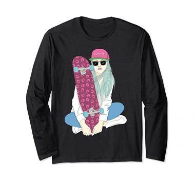 Girls Skate Skateboard Skateboarding Do A Kickflip Girl Long Sleeve T-Shirt