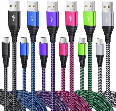 USB Type C Charger Cable, Besgoods 6-Pack 10ft USB C Cable Fast Charging Braided Type C Charger Cord for Galaxy Note 8 9 S8 S9 S10 A13 A12 A03s, Pixel - Black White Blue Green Purple Rose