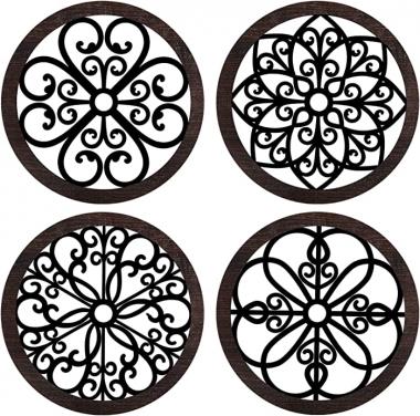 4 Pieces Thicken Rustic Wall Decor Modern Farmhouse Wall Art Decor Wooden Hollow Carved Design Rustic Wall Art for Living Room Bedroom Hallway Decor Office Kitchen Wall Decoration (Classic Style)