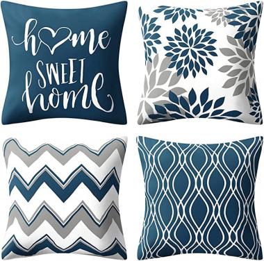 Drmstow Navy Blue Pillow Covers 18x18 Set of 4 Modern Decorative Geometric Outdoor Sofa Throw Pillow Case Cushion Covers for Couch Living Room Bed Patio Furniture Indoors Home Deco