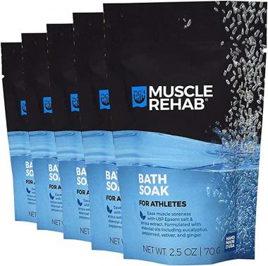 Muscle Rehab- Sports Recovery Soak Trial 5 Pak Natural USP Magnesium Muscle Relief & Joint Soother - Minerals, Pure Essential Oils & Arnica - Absorbs Fast for Relief