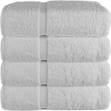 Luxury Hotel & Spa Bath Towel 100% Genuine Turkish Cotton, 27" x 54" ,Set of 4,White