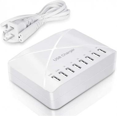 8 Port USB Charger Station USB hub Port, Desktop Multi Port USB Charger Hub, with Smart Detect, Multi-Port Travel Charger for Smartphone, iPad and Other Multiple Devices(White)