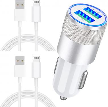 [Apple MFi Certified] iPhone Car Charger, 4.8A/24W Dual USB Car Fast Charger Power Rapid Adapter with 2Pack Lightning to USB Cable Quick Sync Charging for iPhone 13/12/11/XS/XR/X/8/7/SE/Airpods/iPad