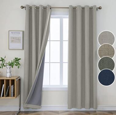 Joydeco Faux Linen 100% Blackout Curtains 84 Inch Length 2 Panels, Thermal Insulated Long Curtains & Drapes with Liner, Room Darkening Grommet Curtain for Bedroom Living Room (52x84 inch,Off White)