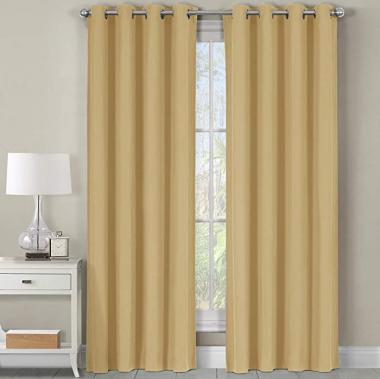 Luxor Top Grommet Panels, Heavyweight 100% Cotton Window Treatment Curtains, Solid Beige, Set of 2 / Pair, 54Wx96L inches Each