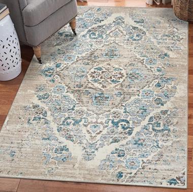 Luxe Weavers Distressed Cream 4x5 Area Rug, Modern, Stain Resistant Carpet, Indoor Oriental Rug